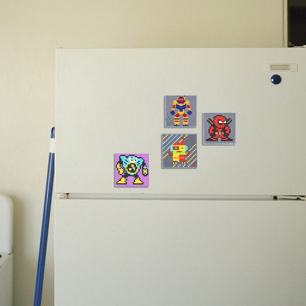 5ocs Diamond Fridge Magnet Sticker Cartoon DIY Round Full Drill for Home Kitchen