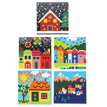 5ocs Diamond Fridge Magnet Sticker Cartoon DIY Round Full Drill for Home Kitchen