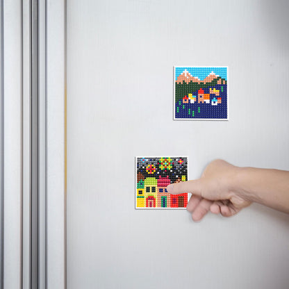 5ocs Diamond Fridge Magnet Sticker Cartoon DIY Round Full Drill for Home Kitchen