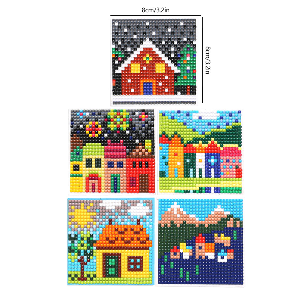 5ocs Diamond Fridge Magnet Sticker Cartoon DIY Round Full Drill for Home Kitchen