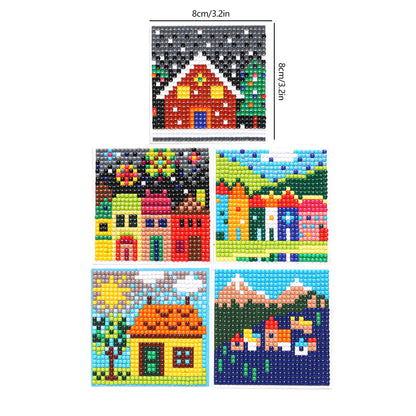 5ocs Diamond Fridge Magnet Sticker Cartoon DIY Round Full Drill for Home Kitchen