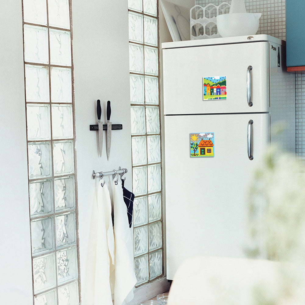 5ocs Diamond Fridge Magnet Sticker Cartoon DIY Round Full Drill for Home Kitchen