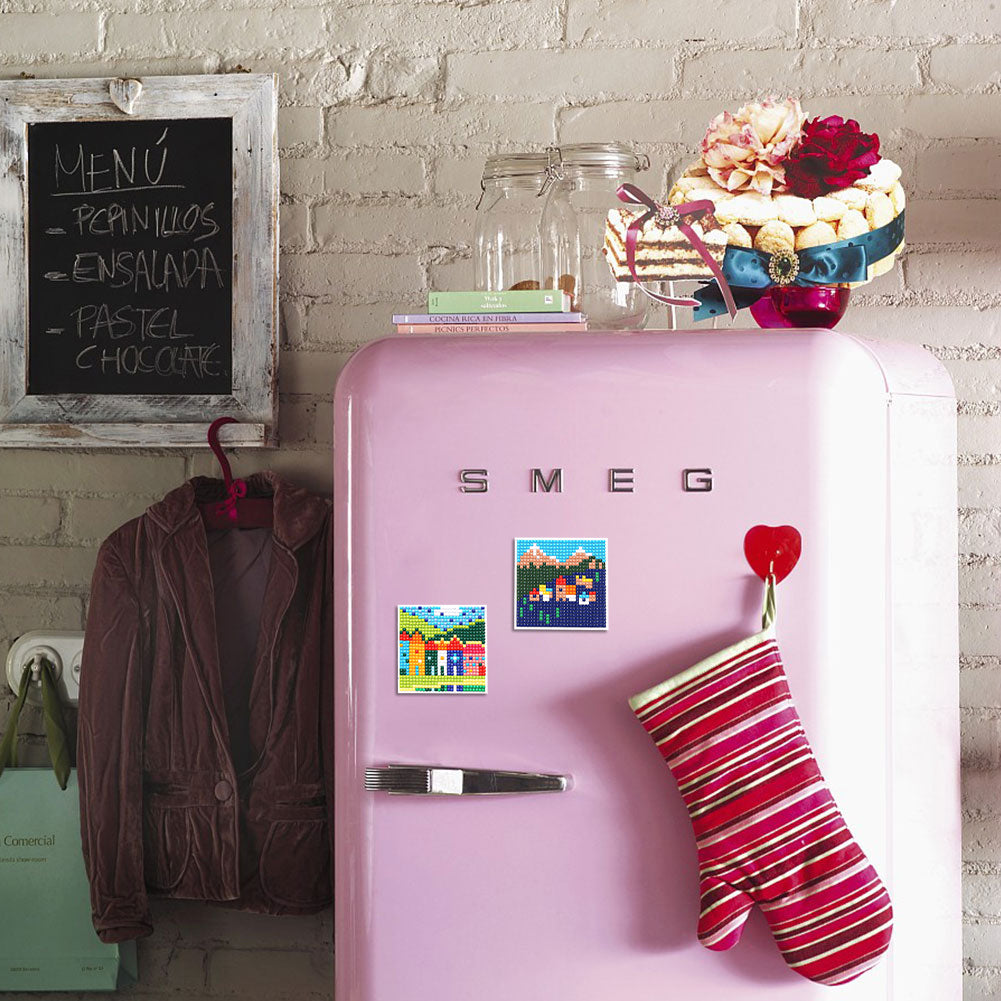 5ocs Diamond Fridge Magnet Sticker Cartoon DIY Round Full Drill for Home Kitchen