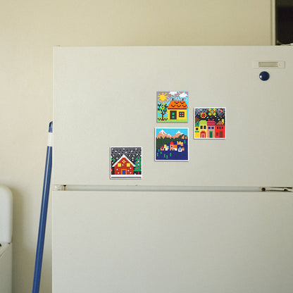 5ocs Diamond Fridge Magnet Sticker Cartoon DIY Round Full Drill for Home Kitchen