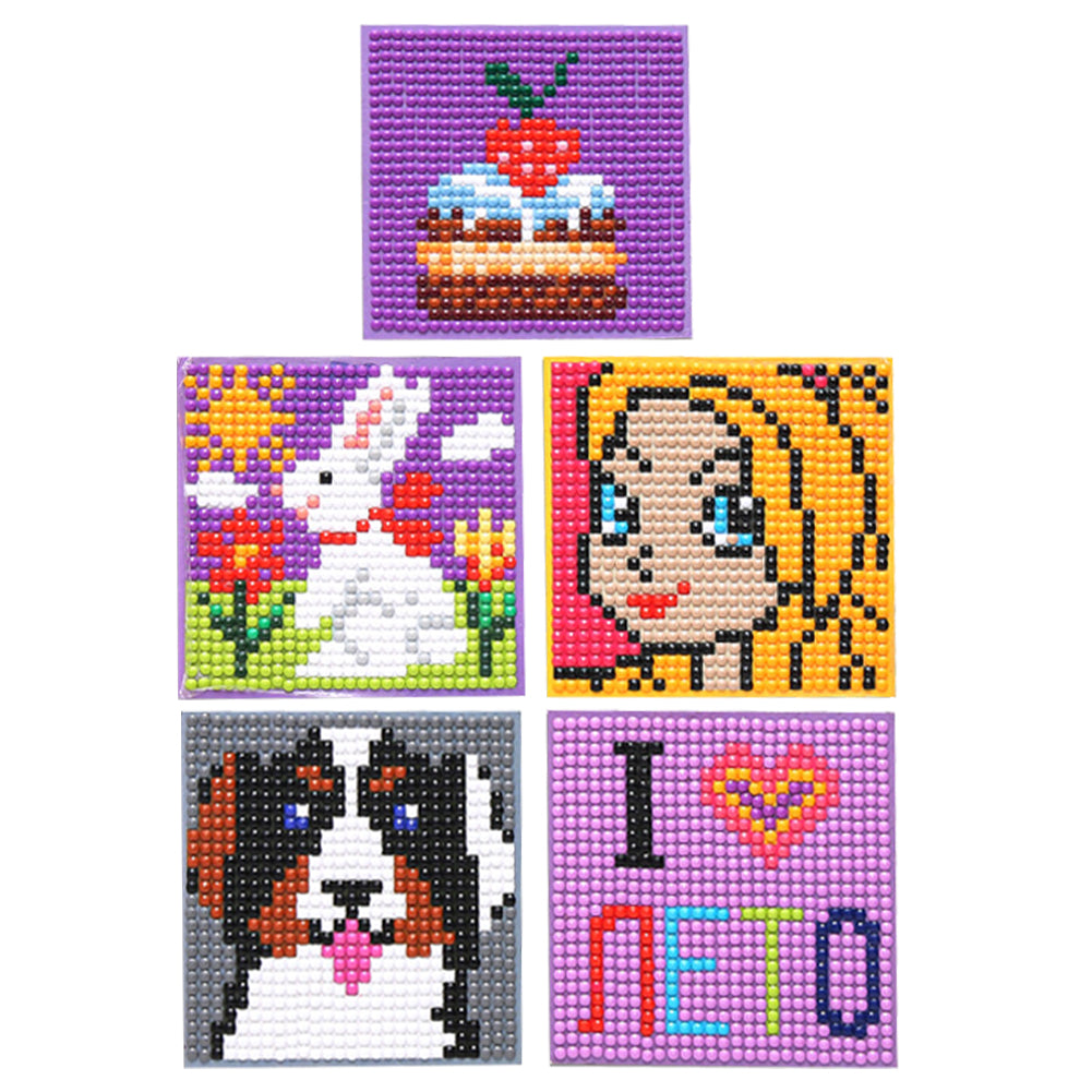 5ocs Diamond Fridge Magnet Sticker Cartoon DIY Round Full Drill for Home Kitchen