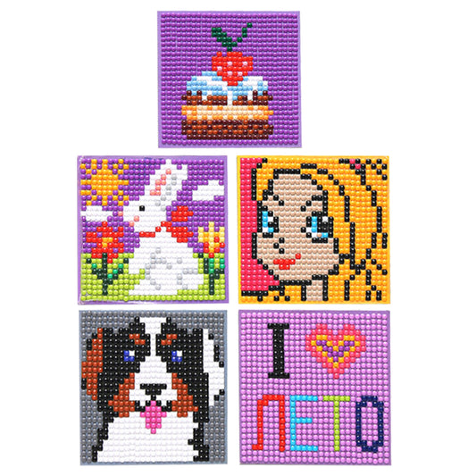 5ocs Diamond Fridge Magnet Sticker Cartoon DIY Round Full Drill for Home Kitchen