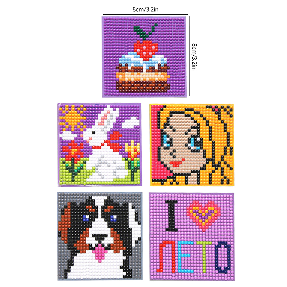 5ocs Diamond Fridge Magnet Sticker Cartoon DIY Round Full Drill for Home Kitchen