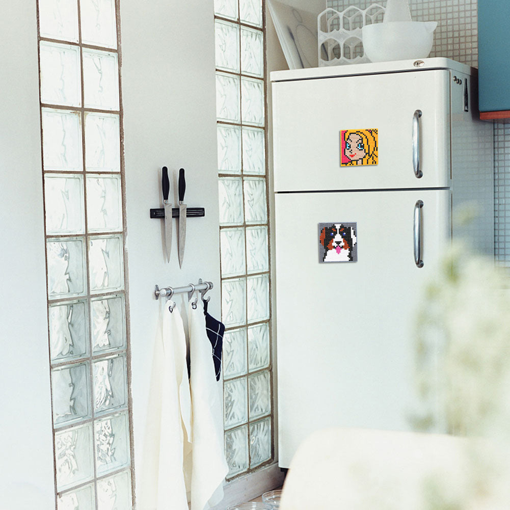 5ocs Diamond Fridge Magnet Sticker Cartoon DIY Round Full Drill for Home Kitchen