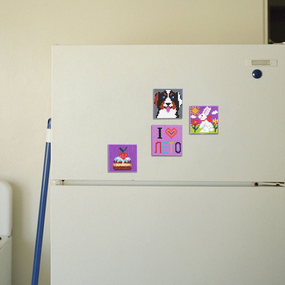 5ocs Diamond Fridge Magnet Sticker Cartoon DIY Round Full Drill for Home Kitchen