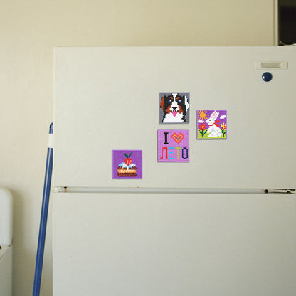 5ocs Diamond Fridge Magnet Sticker Cartoon DIY Round Full Drill for Home Kitchen