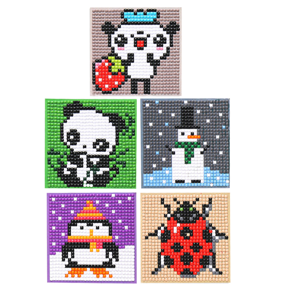 5ocs Diamond Fridge Magnet Sticker Cartoon DIY Round Full Drill for Home Kitchen