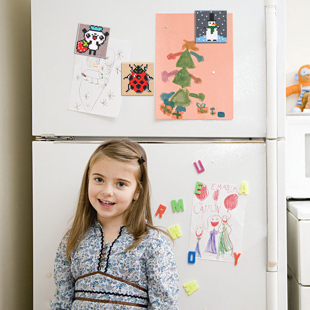 5ocs Diamond Fridge Magnet Sticker Cartoon DIY Round Full Drill for Home Kitchen