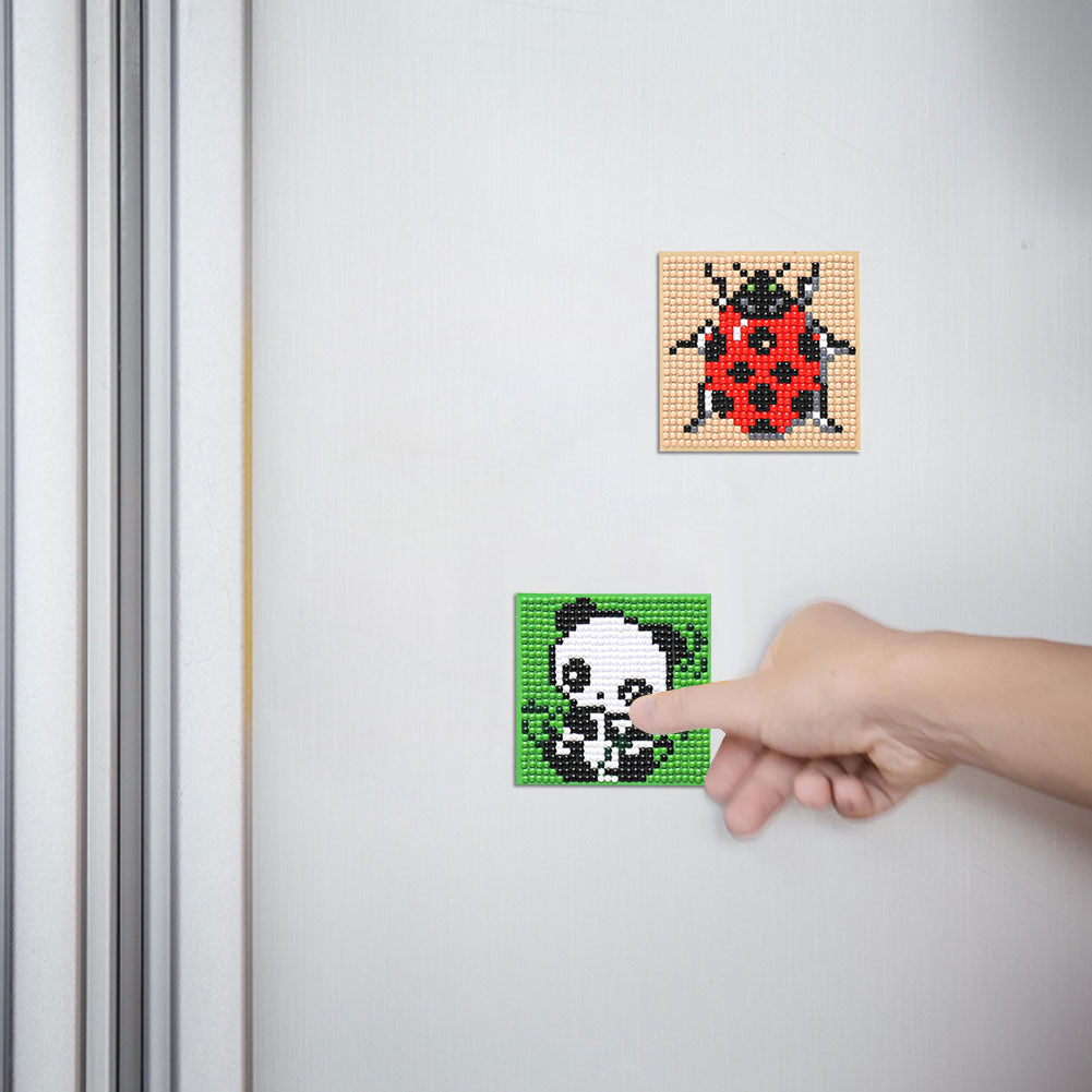 5ocs Diamond Fridge Magnet Sticker Cartoon DIY Round Full Drill for Home Kitchen