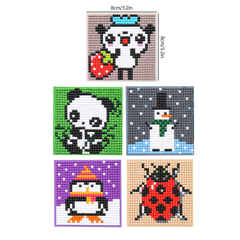 5ocs Diamond Fridge Magnet Sticker Cartoon DIY Round Full Drill for Home Kitchen