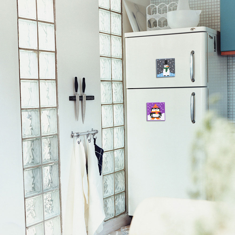 5ocs Diamond Fridge Magnet Sticker Cartoon DIY Round Full Drill for Home Kitchen