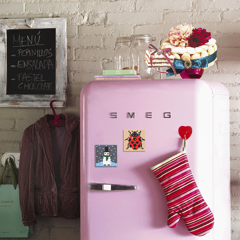 5ocs Diamond Fridge Magnet Sticker Cartoon DIY Round Full Drill for Home Kitchen