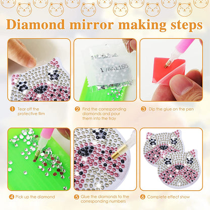 DIY Diamond Art Vanity Mirror Handheld Folding Purse Mirror for Kids Women Girls