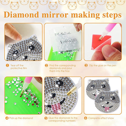 DIY Diamond Art Vanity Mirror Handheld Folding Purse Mirror for Kids Women Girls