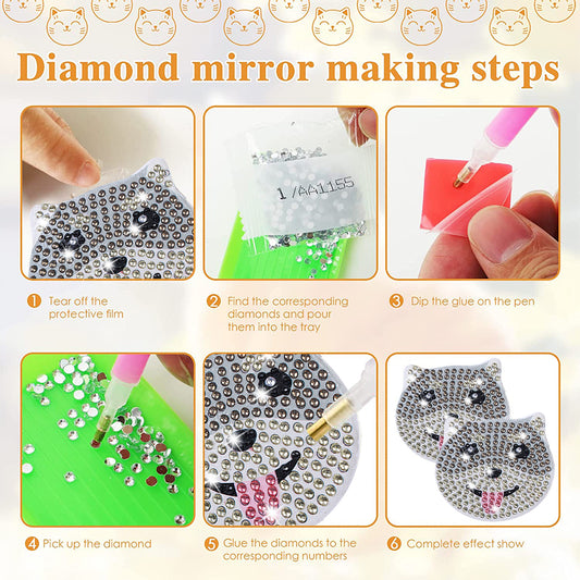 DIY Diamond Art Vanity Mirror Handheld Folding Purse Mirror for Kids Women Girls