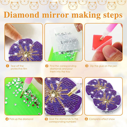 DIY Diamond Art Vanity Mirror Handheld Folding Purse Mirror for Kids Women Girls