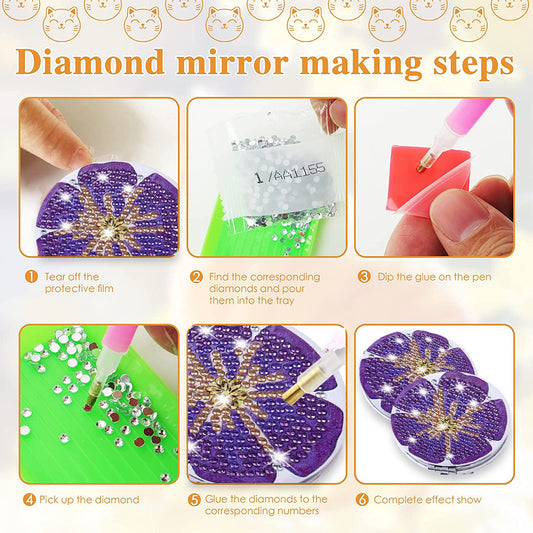 DIY Diamond Art Vanity Mirror Handheld Folding Purse Mirror for Kids Women Girls