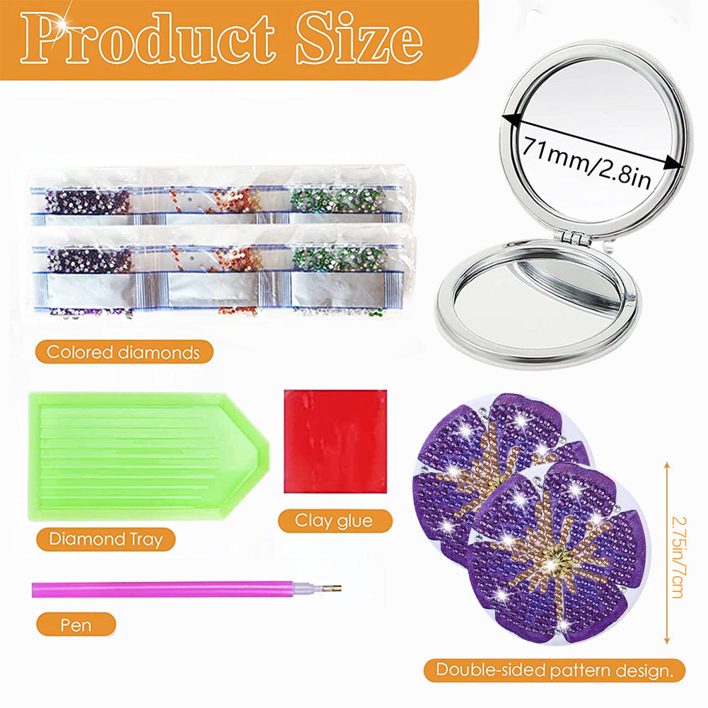 DIY Diamond Art Vanity Mirror Handheld Folding Purse Mirror for Kids Women Girls