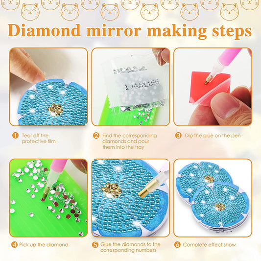 DIY Diamond Art Vanity Mirror Handheld Folding Purse Mirror for Kids Women Girls