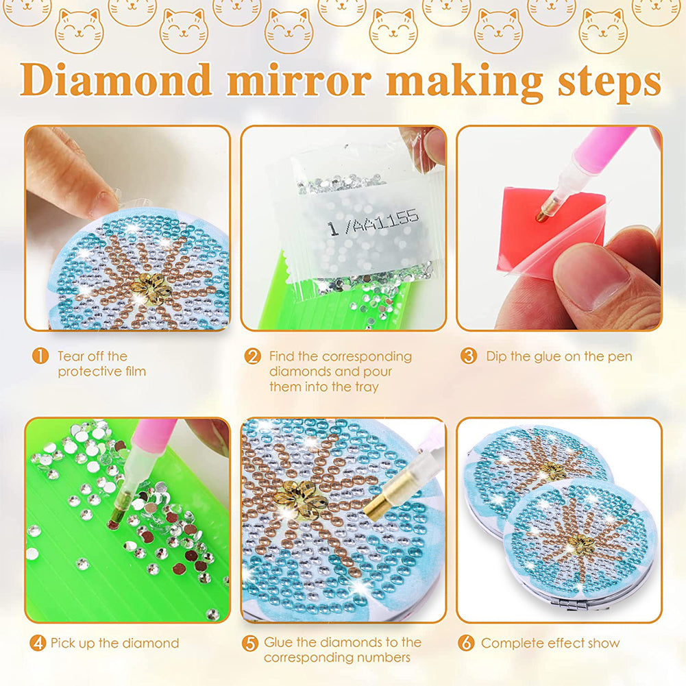 DIY Diamond Art Vanity Mirror Handheld Folding Purse Mirror for Kids Women Girls