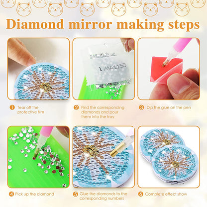 DIY Diamond Art Vanity Mirror Handheld Folding Purse Mirror for Kids Women Girls