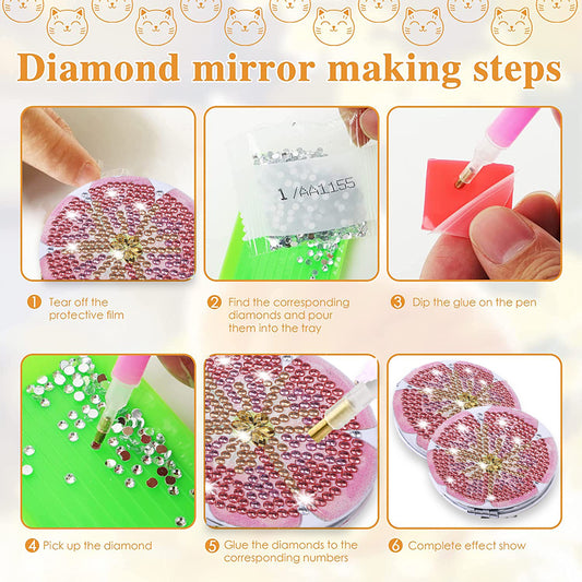 DIY Diamond Art Vanity Mirror Handheld Folding Purse Mirror for Kids Women Girls