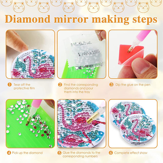 DIY Diamond Art Mosaic Makeup Mirror Art Craft Set Flamingo Paint by Number Kits