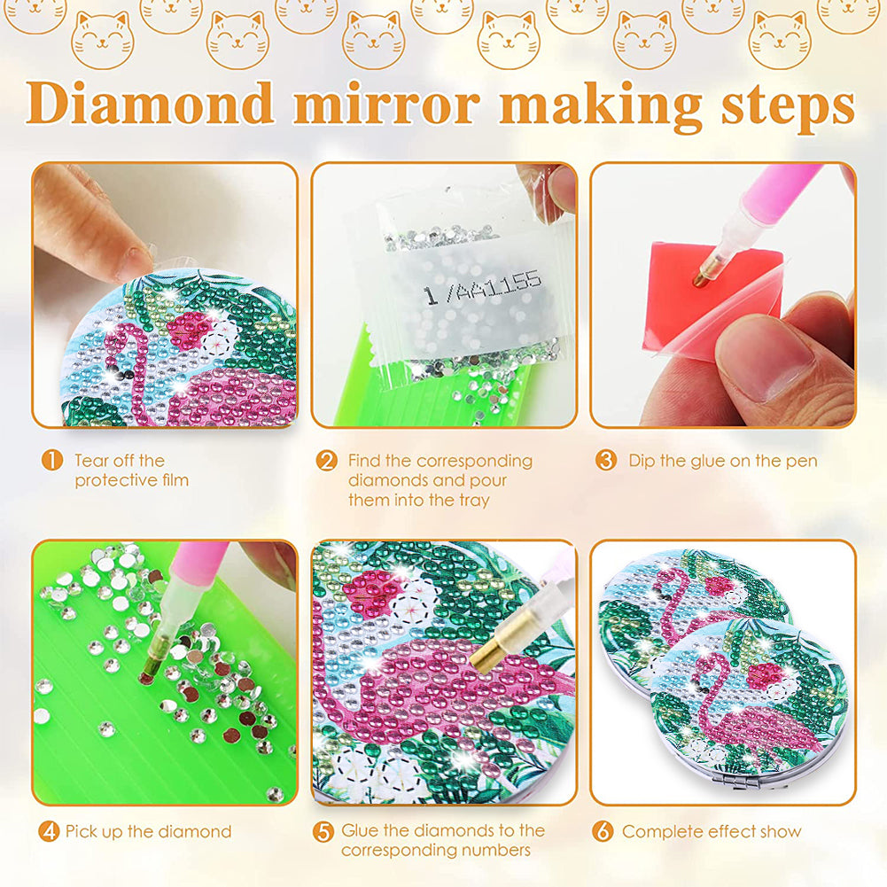 DIY Diamond Art Mosaic Makeup Mirror Art Craft Set Flamingo Paint by Number Kits