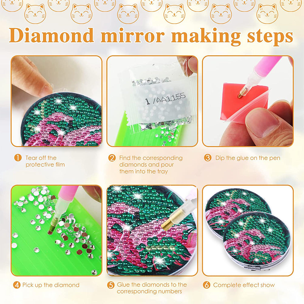 DIY Diamond Art Mosaic Makeup Mirror Art Craft Set Flamingo Paint by Number Kits