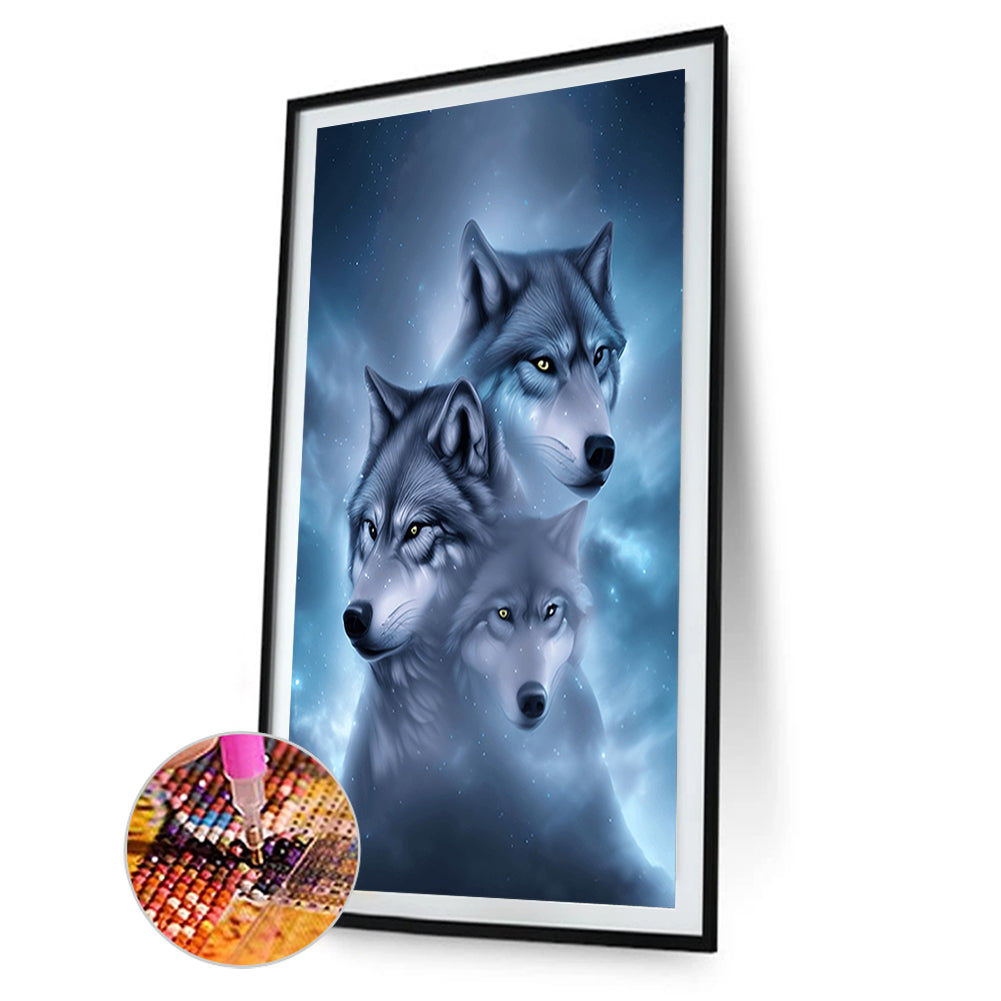 Dream Sky With Stars And Wolf - Full Round Drill Diamond Painting 30*45CM