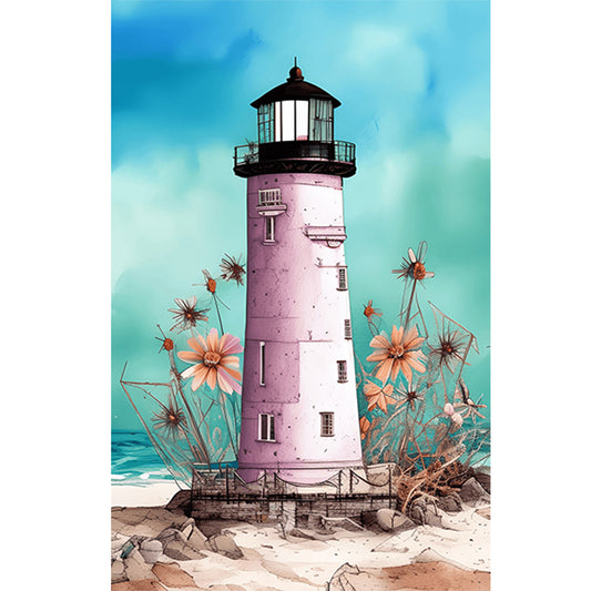 Shabby Chic Lighthouse On The Beach - Full Round Drill Diamond Painting 30*45CM