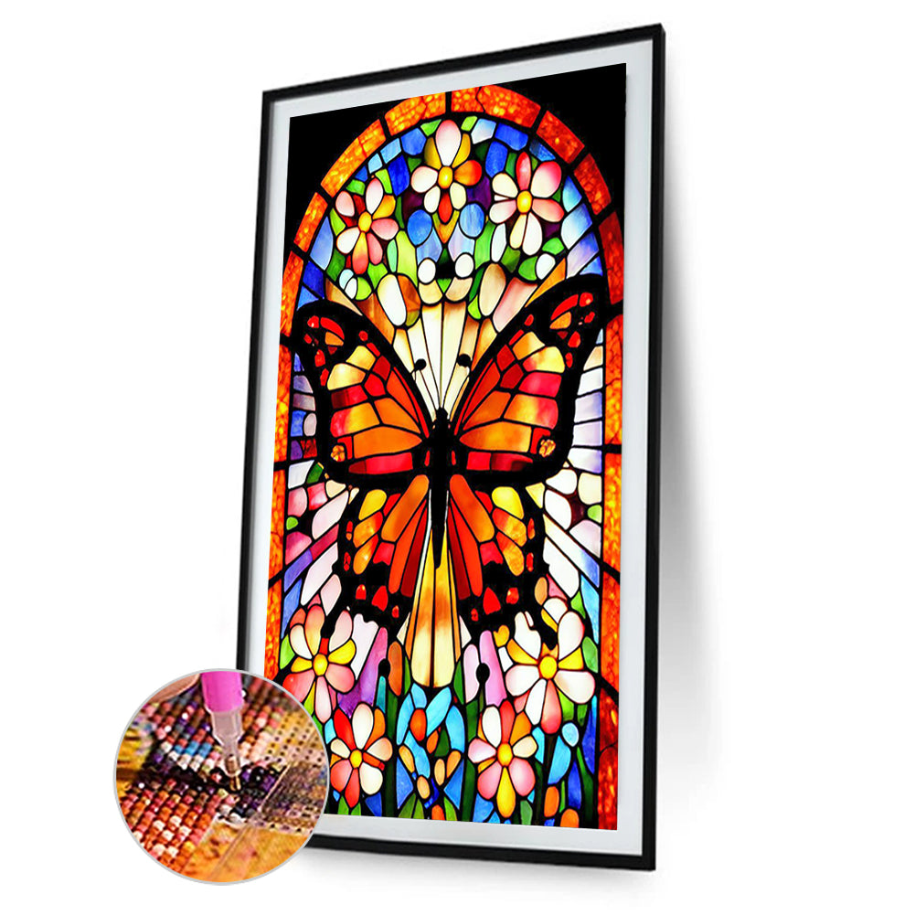 Stained Glass Butterfly - Full Round Drill Diamond Painting 40*60CM