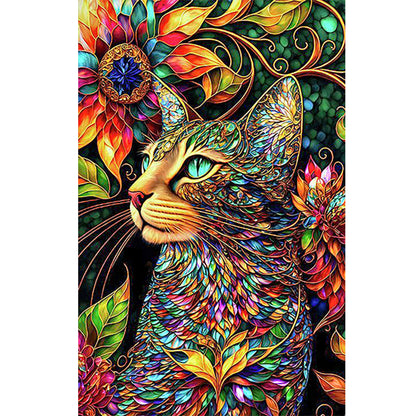 A Happy Cat In Stained Glass - Full Round Drill Diamond Painting 40*60CM