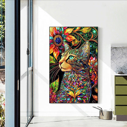 A Happy Cat In Stained Glass - Full Round Drill Diamond Painting 40*60CM