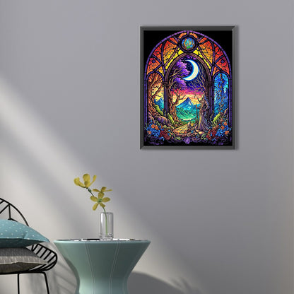 Moonlight Glass Painting At Night - Full Round Drill Diamond Painting 40*50CM