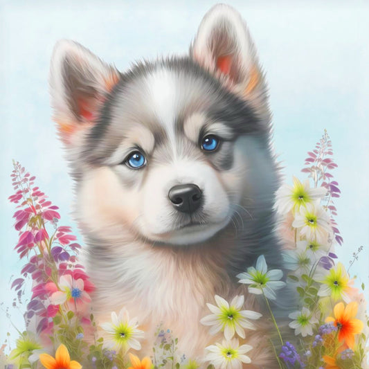 The Cute Dog In The Flowers - Full Round Drill Diamond Painting 30*30CM