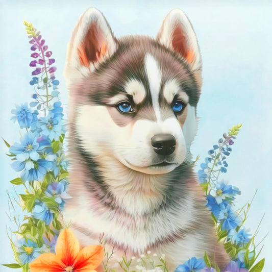 Serious Dog In The Flowers - Full Round Drill Diamond Painting 30*30CM