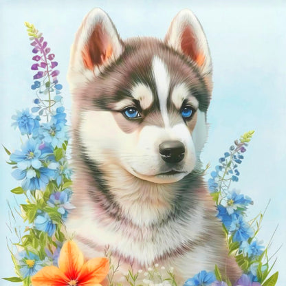 Serious Dog In The Flowers - Full Round Drill Diamond Painting 30*30CM