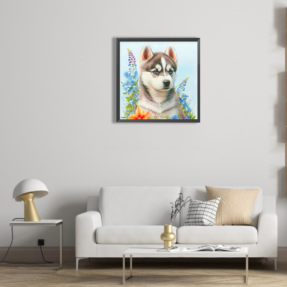 Serious Dog In The Flowers - Full Round Drill Diamond Painting 30*30CM