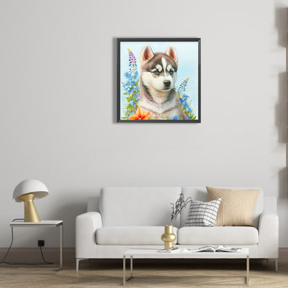 Serious Dog In The Flowers - Full Round Drill Diamond Painting 30*30CM