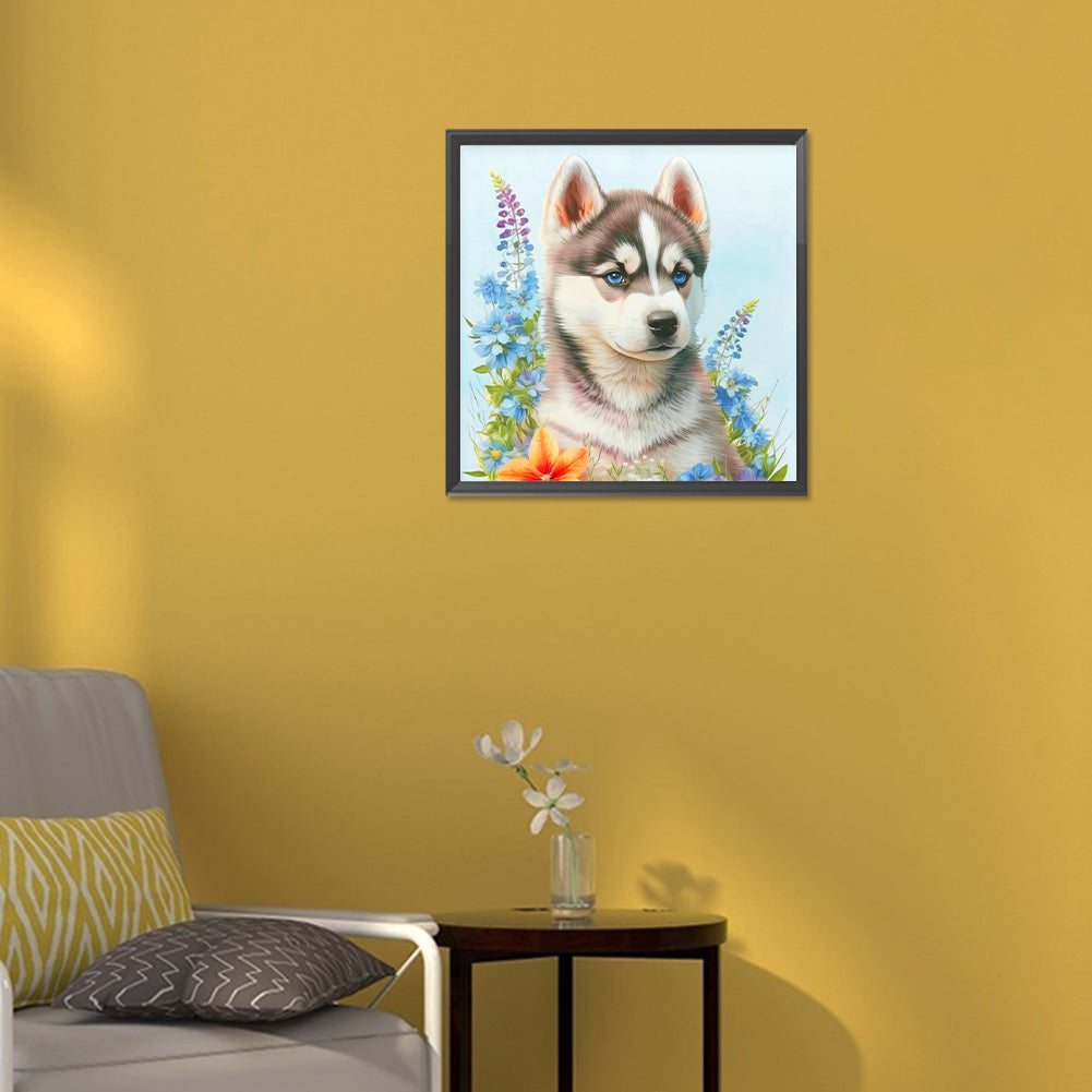 Serious Dog In The Flowers - Full Round Drill Diamond Painting 30*30CM