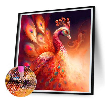 Red Peacock - Full Round Drill Diamond Painting 30*30CM