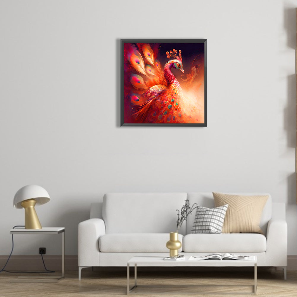 Red Peacock - Full Round Drill Diamond Painting 30*30CM