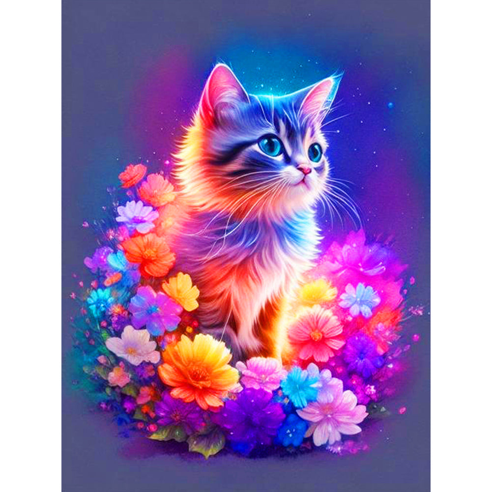 Cat On Flower - Full Round Drill Diamond Painting 30*40CM