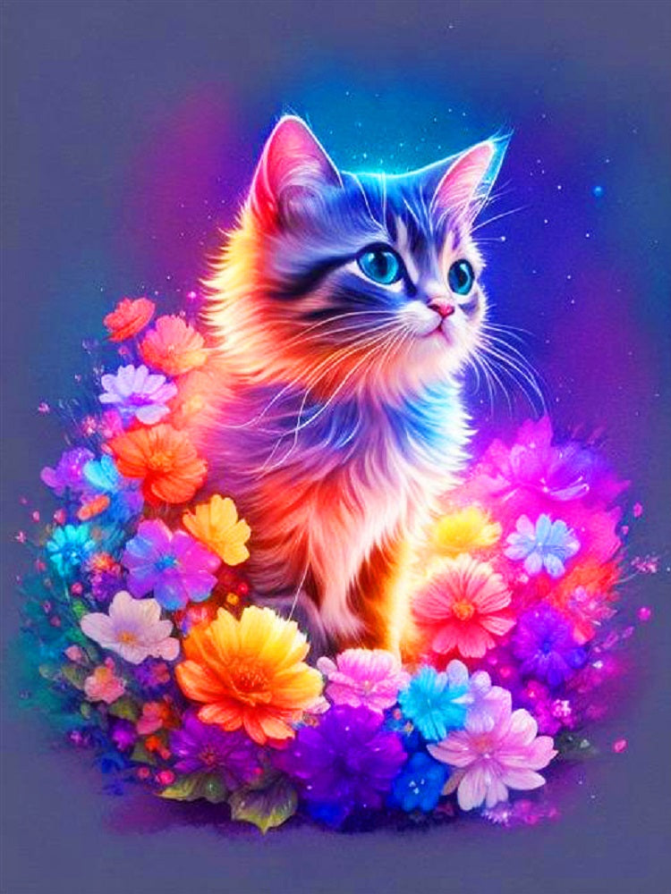 Cat On Flower - Full Round Drill Diamond Painting 30*40CM