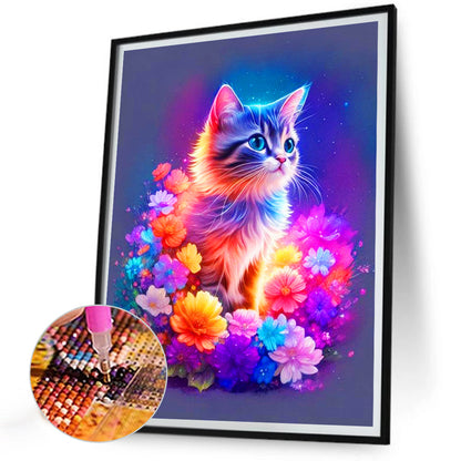 Cat On Flower - Full Round Drill Diamond Painting 30*40CM